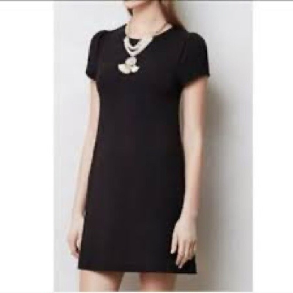 Maeve Anthropologie Womens Sz XS Shift Dress Cup Sleeve Diamond Knit Black